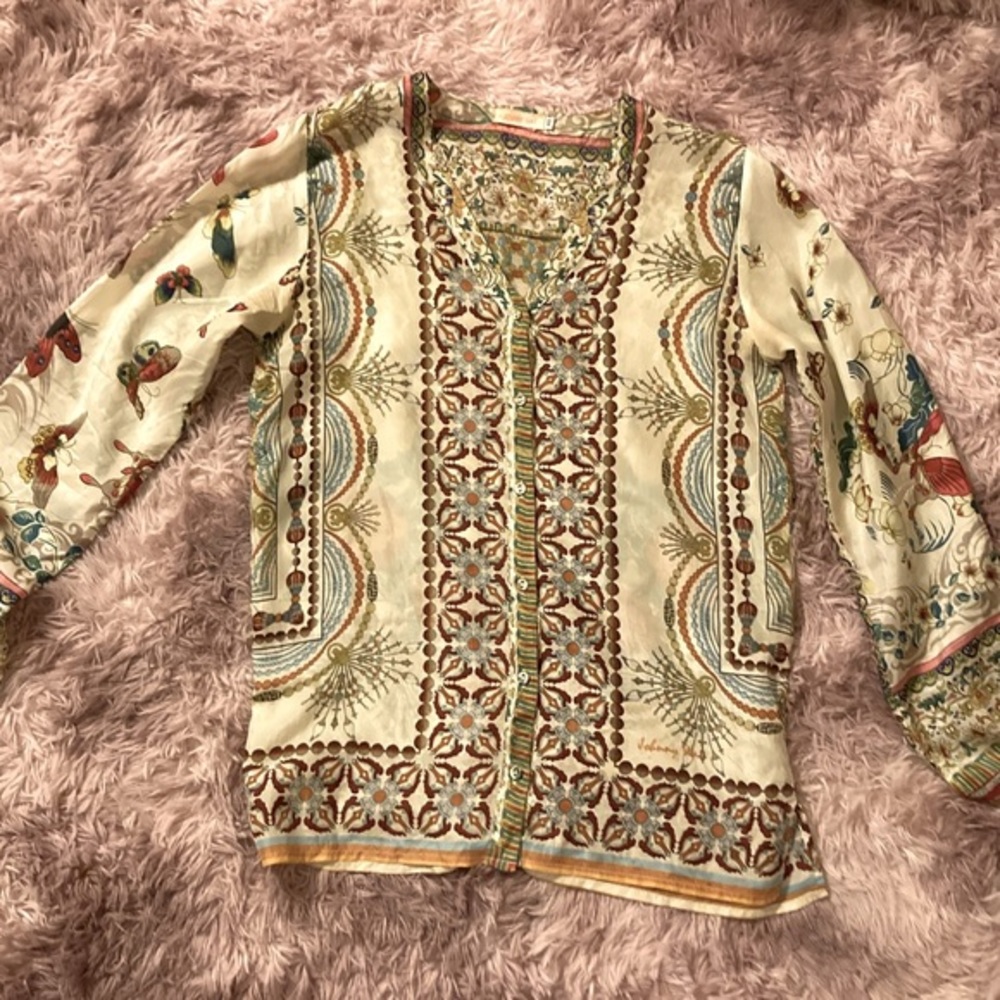 Johnny Was Silk Blouse Size XS